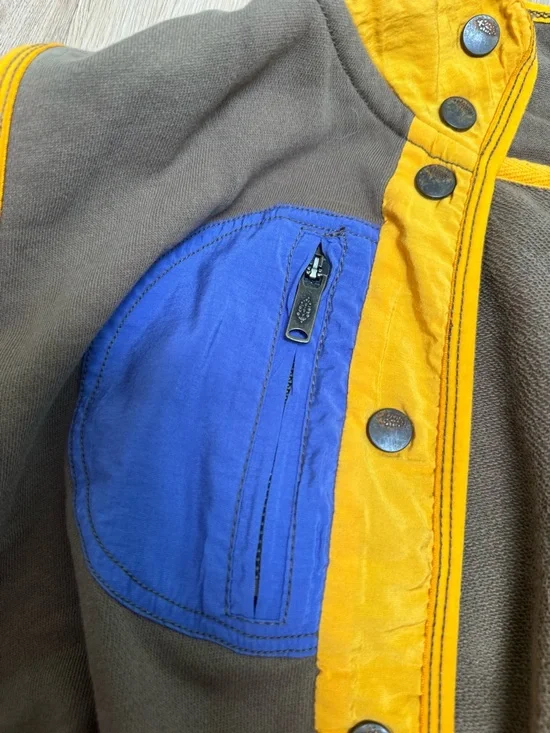 FP Movement by Free People Olive Brown Vest with Yellow Trim and Blue Pocket - Picture 3 of 4